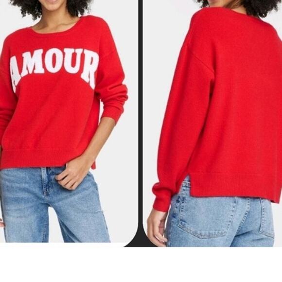 33 Degrees Amour Womens Graphic Sweater Size 2XL NWOT Red & White Cozy Pullover - Picture 2 of 14